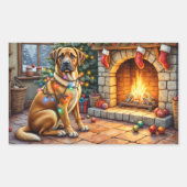 Sticker Rectangulaire Bullmastiff Fireplace with Christmas Lights (Devant)