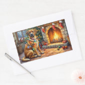 Sticker Rectangulaire Bullmastiff Fireplace with Christmas Lights (Enveloppe)
