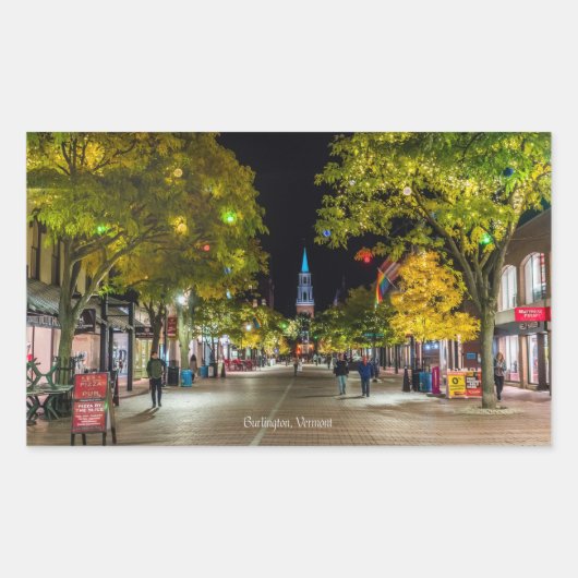 Sticker Rectangulaire Burlington, Vermont, photo de la ville, (Devant)