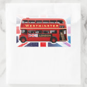 Sticker Rectangulaire Bus vintage rouge à deux étages (Sac)
