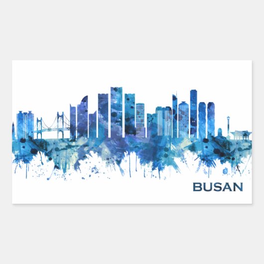 Sticker Rectangulaire Busan Corée du Sud Skyline Blue (Devant)