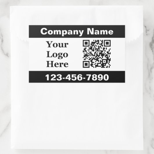 Sticker Rectangulaire Business Black White Nom de l'entreprise Logo Code (Sac)