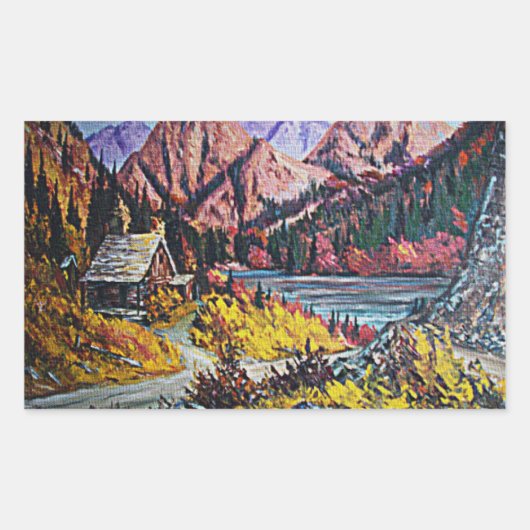Sticker Rectangulaire Cabine par la peinture à l'huile du lac (Devant)