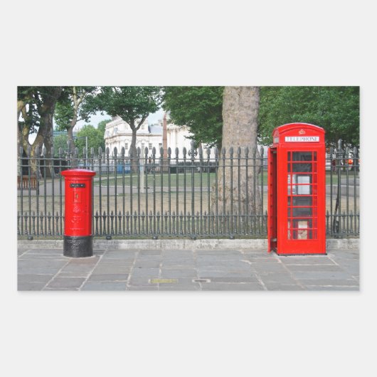Sticker Rectangulaire Cabine téléphonique et boîte postale de Londres (Devant)