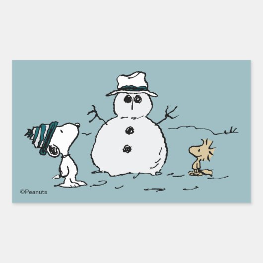 Sticker Rectangulaire cacahuètes | Snoopy & Woodstock Build A Snowman (Devant)
