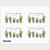 Sticker Rectangulaire Cactus et Succulentes en Pot à l'Aquarelle Entrepr (Feuille)
