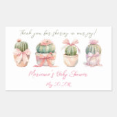 Sticker Rectangulaire Cactus Ruban rose bébé fille Merci douche (Devant)