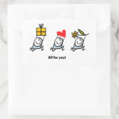 Sticker Rectangulaire Cadeau, coeur et fleur (Sac)