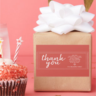 Sticker Rectangulaire Cadeau rouge Chic Script Merci & Message personnel