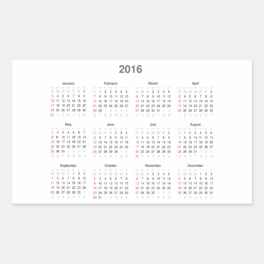 Sticker Rectangulaire Cadeaux Calendrier 2016 (Devant)