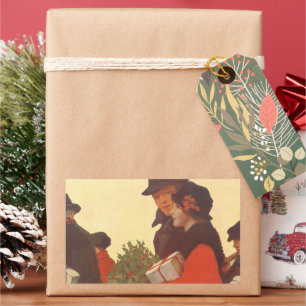 Sticker Rectangulaire Cadeaux de Noël vintage, d'amour et de romance