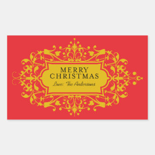 Sticker Rectangulaire Cadres de Noël Oramental Rouge et Or