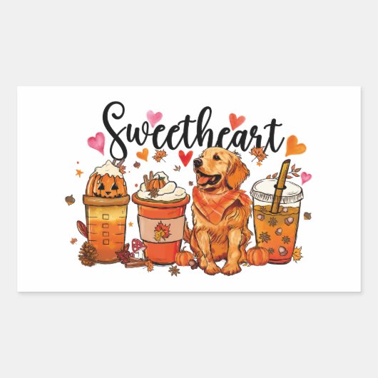 Sticker Rectangulaire Café Citrouille Golden Retriever (Devant)