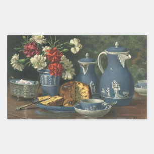 Sticker Rectangulaire Café, gâteau, thé et fleurs vintages l'après-midi