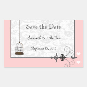 Sticker Rectangulaire Cage à oiseaux vintage Mariage musical oiseaux d'a