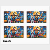 Sticker Rectangulaire Cairn Terrier Chiens Citrouille Halloween Funny (Feuille)