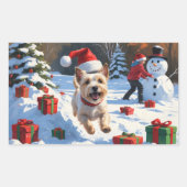 Sticker Rectangulaire Cairn Terrier Courir en neige avec le Casquette de (Devant)