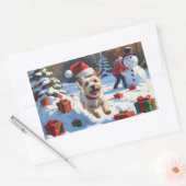 Sticker Rectangulaire Cairn Terrier Courir en neige avec le Casquette de (Enveloppe)