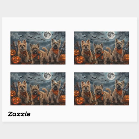 Sticker Rectangulaire Cairn Terrier Halloween Éffrayant (Feuille)