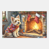 Sticker Rectangulaire Cairn Terrier Sitting Fireplace Christmas Lights (Devant)