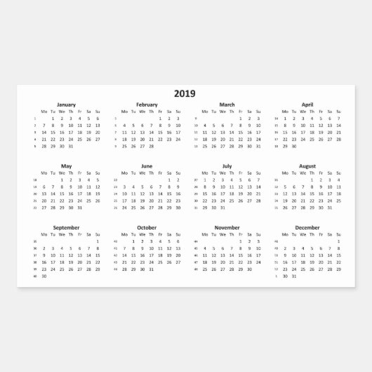 Sticker Rectangulaire Calendrier 2019 (Devant)
