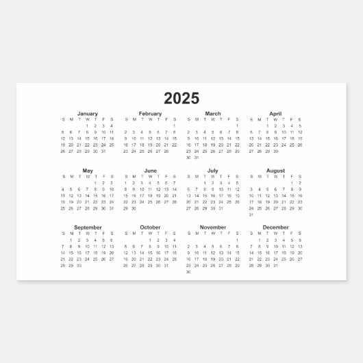 Sticker Rectangulaire Calendrier mensuel rectangulaire 2025 (Devant)