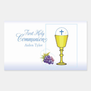 Sticker Rectangulaire Calice de première communion garçon personnalisé a