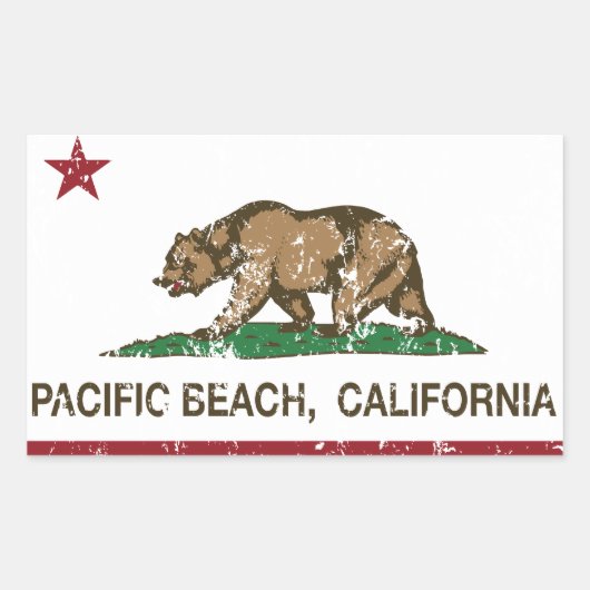 Sticker Rectangulaire California REpublic Drapeau Pacific Beach (Devant)