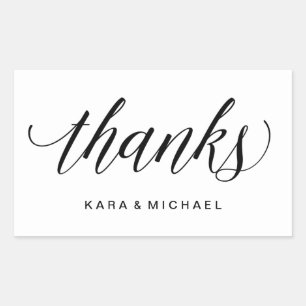 Sticker Rectangulaire Calligraphie moderne Mariage noir et blanc Merci