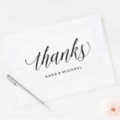Sticker Rectangulaire Calligraphie moderne Mariage noir et blanc Merci (Enveloppe)