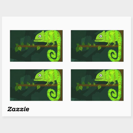 Sticker Rectangulaire Caméléon vert mignon (Feuille)