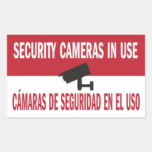 Sticker Rectangulaire Caméras de sécurité en usage Bilingue Espagnol Ang (Devant)