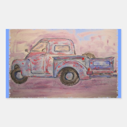 Sticker Rectangulaire camion de patine bleue antique (Devant)