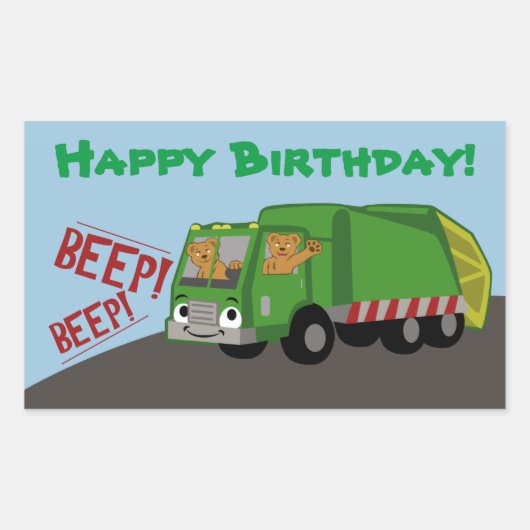 Sticker Rectangulaire Camion d'ordures d'anniversaire (Devant)