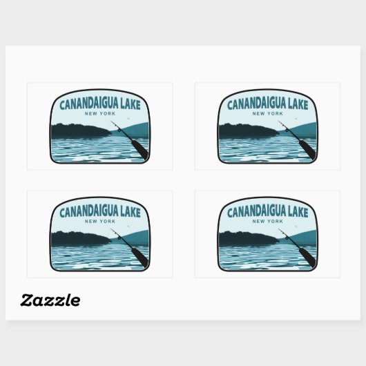 Sticker Rectangulaire Canandaigua Lake New York Fishing Rod (Feuille)