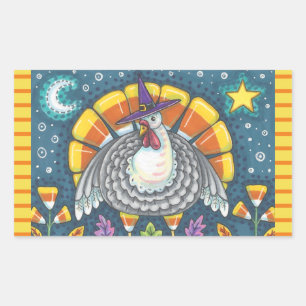 STICKER RECTANGULAIRE CANDY CORN TURKEY, FEUILLE DE BILLETS