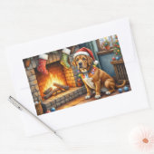 Sticker Rectangulaire Cane Corso Cheminée avec Lumières de Noël (Enveloppe)
