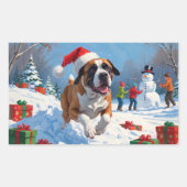 Sticker Rectangulaire Cane Corso coule en neige avec Casquette de Noël (Devant)