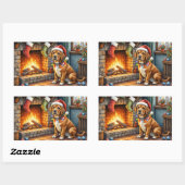 Sticker Rectangulaire Cane Corso Fireplace with Christmas Lights (Feuille)