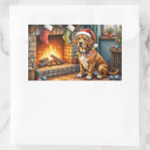 Sticker Rectangulaire Cane Corso Fireplace with Christmas Lights (Sac)