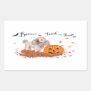 Sticker Rectangulaire Caniche à Halloween