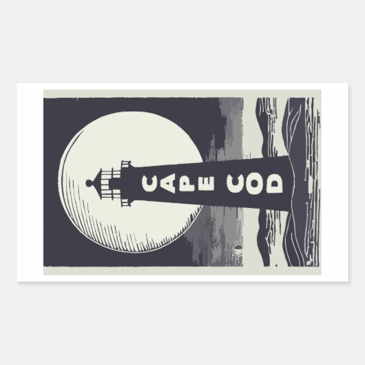 Sticker Rectangulaire Cape Cod Massachusetts Phare Lune (Devant)