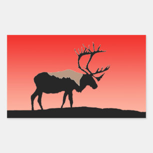 Sticker Rectangulaire Caribou au coucher du soleil - Art original de la
