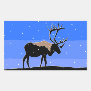 Sticker Rectangulaire Caribou en hiver - Art original de la faune