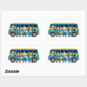 Sticker Rectangulaire Caricature 60 Paix Hippie Van (Feuille)