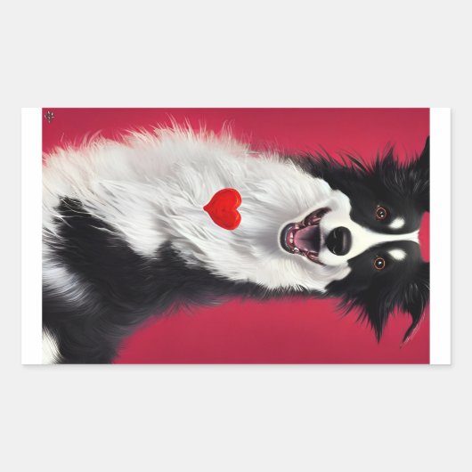 Sticker Rectangulaire caricature de collie valentines (Devant)