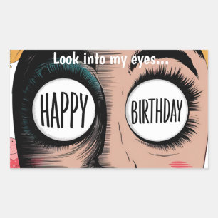Sticker Rectangulaire Caricature grand yeux heureux anniversaire dans le