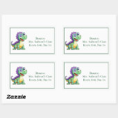 Sticker Rectangulaire Caricature mignonne Dinosaur Nametag de l'enfant (Feuille)
