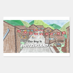 Sticker Rectangulaire Caricature suisse de ville de montagne dessin auto