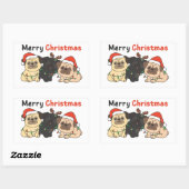 Sticker Rectangulaire Carlin Animaux de Noël Chiens mignons Joyeux Stick (Feuille)